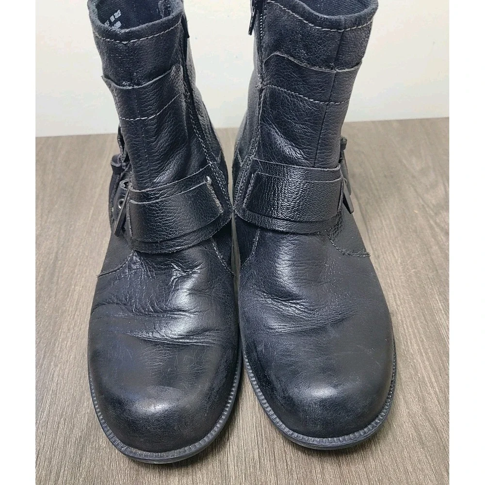 Earth Origins Womens Black Leather Billie Boots Side Zip Buckle Comfort Shoes
